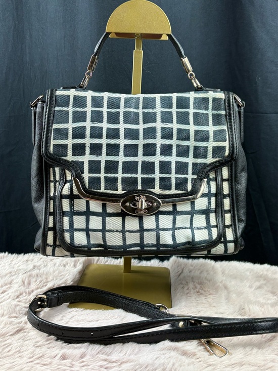 Coach Handbags - Coach Madison Small Sadie Flap Satchel Crossbody Black White Grid